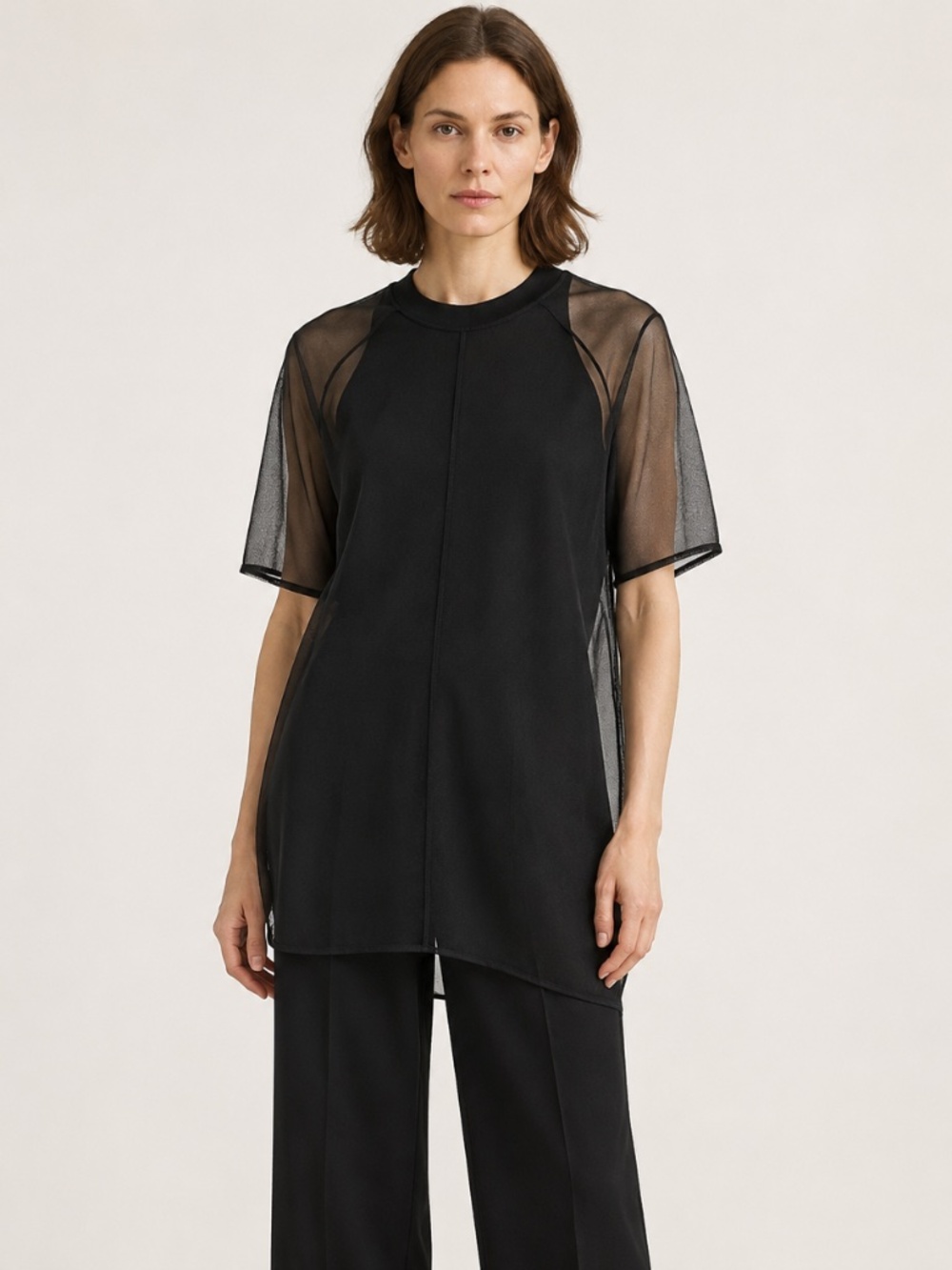 Marni Sheer Mesh Short Sleeve Tunic Top Black IT 40 US 4 NWT